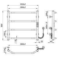 Рушникосушарка електрична Ava (500*500,4,Сіра,Праве підключення,JD03)