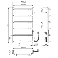 Рушникосушарка електрична Ava (700*400,6,Сіра,Праве підключення,JD03)