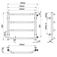 Рушникосушарка водяна Ava (500*500,4,Сіра,Нижнє підключення)