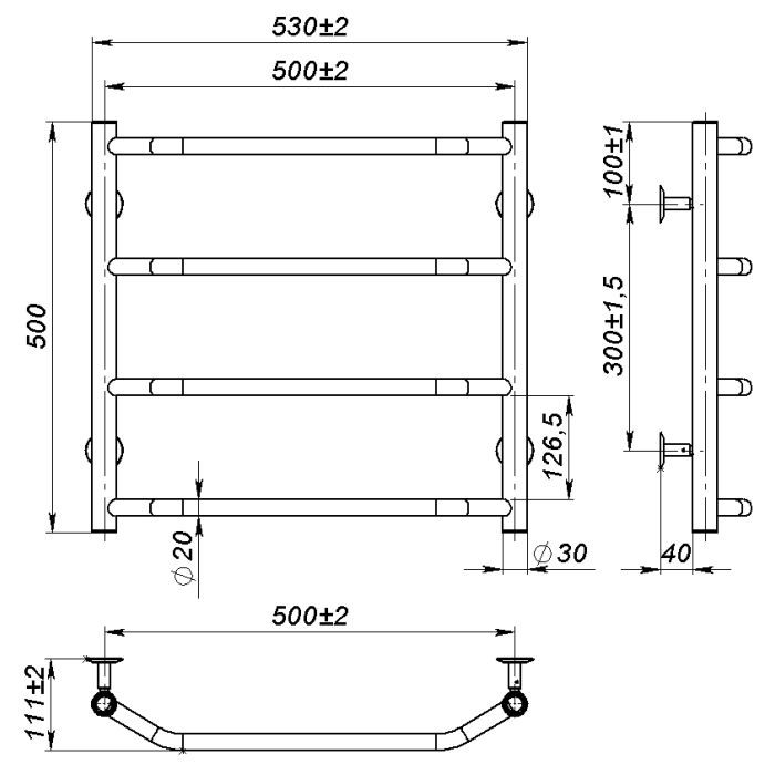 Рушникосушарка водяна Ava (500*500,4,Сіра,Ліве підключення)