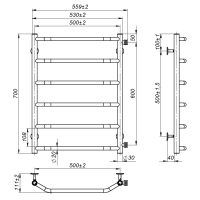 Рушникосушарка водяна Ava (700*500,6,Сіра,Ліве підключення)