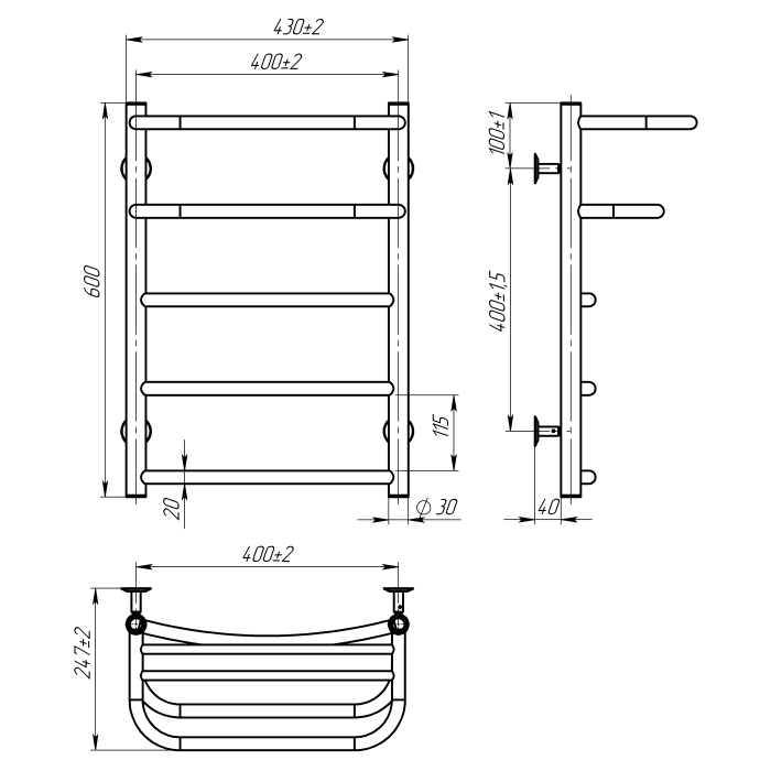 Рушникосушарка водяна Optima (600*400,5,Сіра,Ліве підключення)