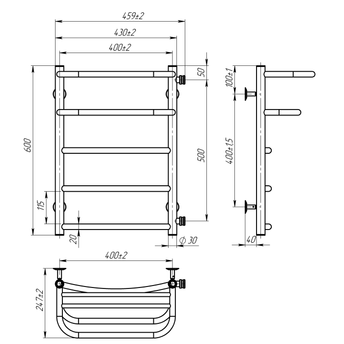 Рушникосушарка водяна Optima (600*400,5,Полірована,Ліве підключення)