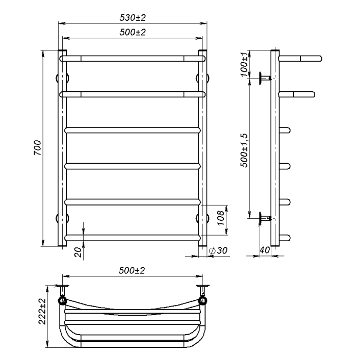 Рушникосушарка водяна Optima (700*500,6,Біла,Ліве підключення)