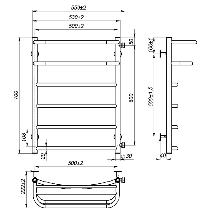 Рушникосушарка водяна Optima (700*500,6,Біла,Ліве підключення)