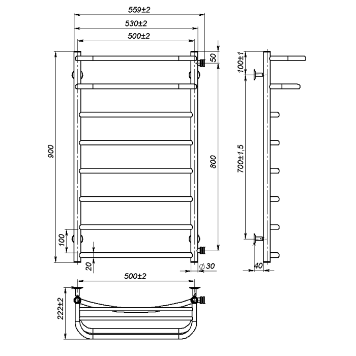 Рушникосушарка водяна Optima (900*500,8,Полірована,Нижнє підключення)