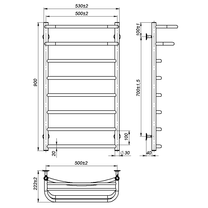 Рушникосушарка водяна Optima (900*500,8,Біла,Нижнє підключення)