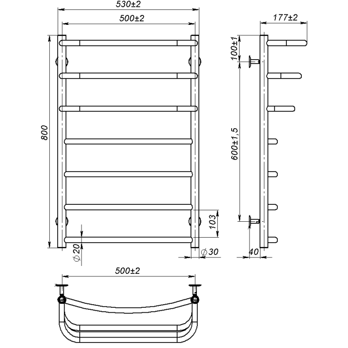 Рушникосушарка водяна Prima (800*500,7,Біла,Ліве підключення)