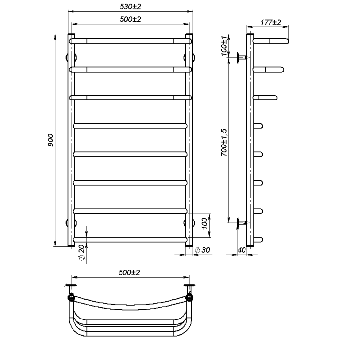 Рушникосушарка водяна Prima (900*500,8,Біла,Праве підключення)