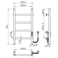 Рушникосушарка електрична Round (600*300,4,Полірована,Праве підключення,JD03)