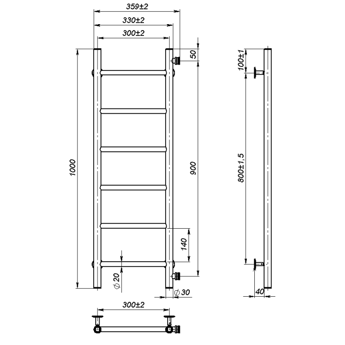 Рушникосушарка водяна Round (1000*300,6,Сіра,Праве підключення)