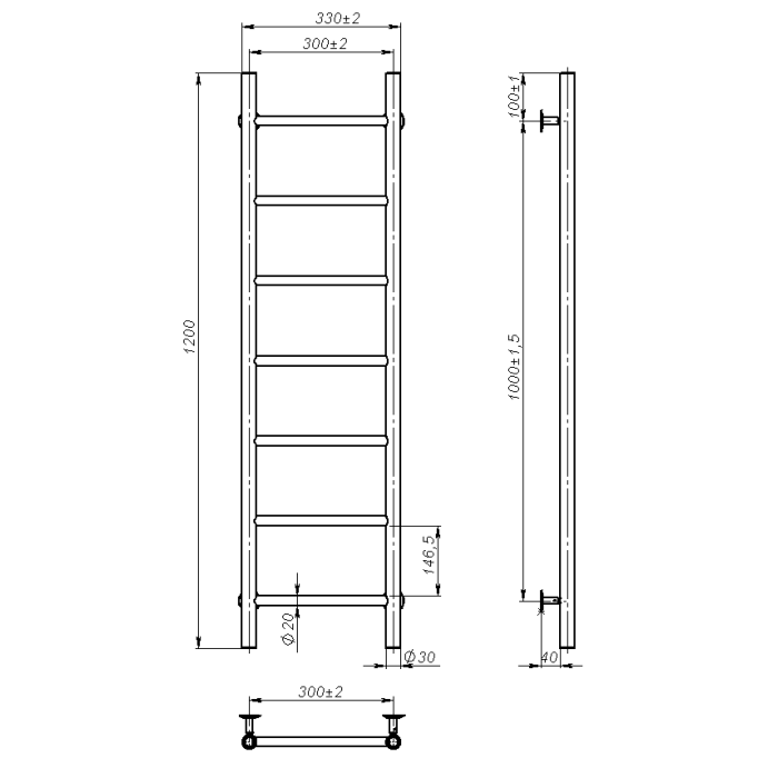 Рушникосушарка водяна Round (1200*300,7,Сіра,Ліве підключення)
