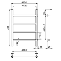 Рушникосушарка водяна Round (600*400,4,Чорна,Ліве підключення)