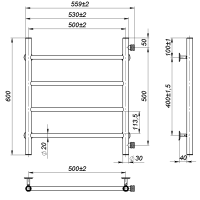 Рушникосушарка водяна Round (600*500,4,Сіра,Ліве підключення)