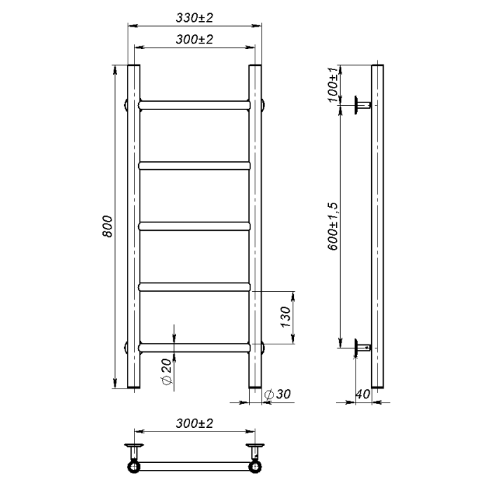 Рушникосушарка водяна Round (800*300,5,Чорна,Праве підключення)