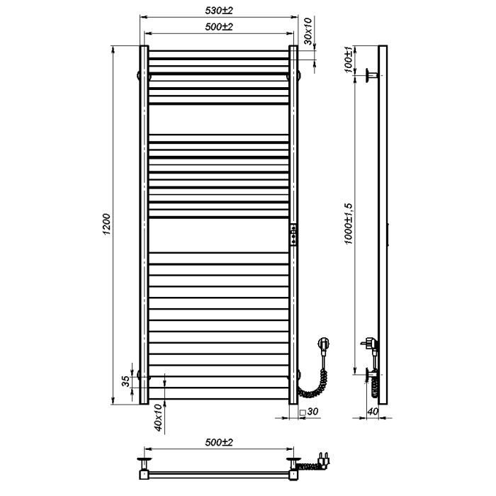 Рушникосушарка електрична Silvia (1200*500,17,Сіра,Праве підключення,JD04)