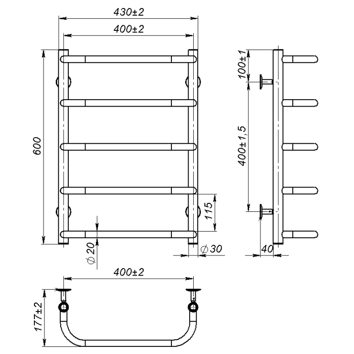 Рушникосушарка водяна Sunny (600*400,5,Біла,Праве підключення)