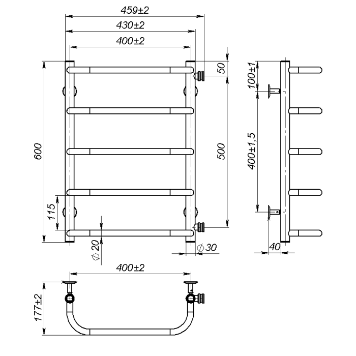 Рушникосушарка водяна Sunny (600*400,5,Біла,Праве підключення)