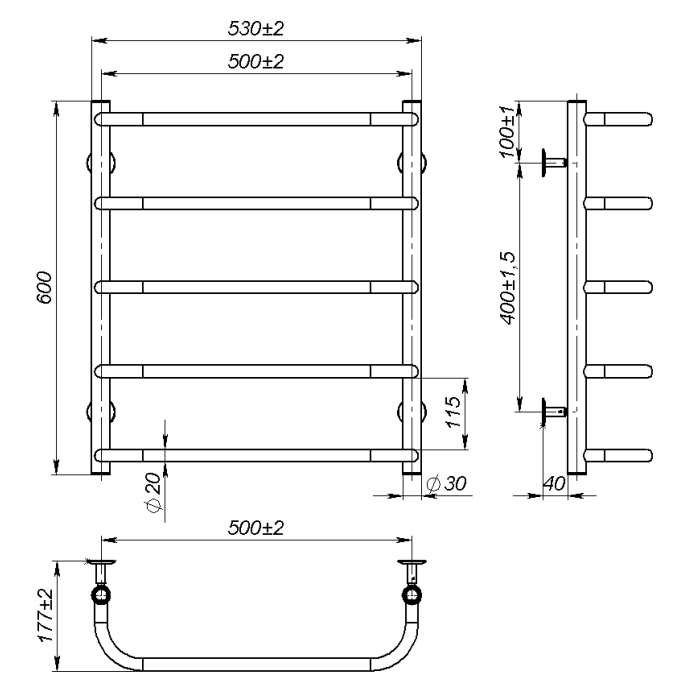 Рушникосушарка водяна Sunny (600*500,5,Сіра,Праве підключення)