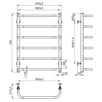 Рушникосушарка водяна Sunny (700*500,6,Сіра,Нижнє підключення)