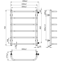 Рушникосушарка водяна Sunny (700*500,6,Сіра,Нижнє підключення)