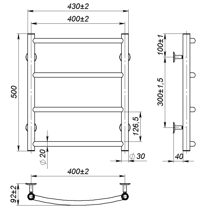 Рушникосушарка водяна Sora (500*400,4,Біла,Ліве підключення)