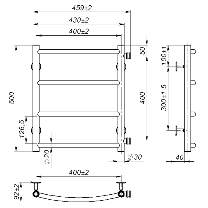 Рушникосушарка водяна Sora (500*400,4,Біла,Ліве підключення)