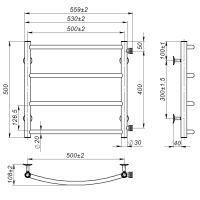 Рушникосушарка водяна Sora (500*500,4,Сіра,Ліве підключення)