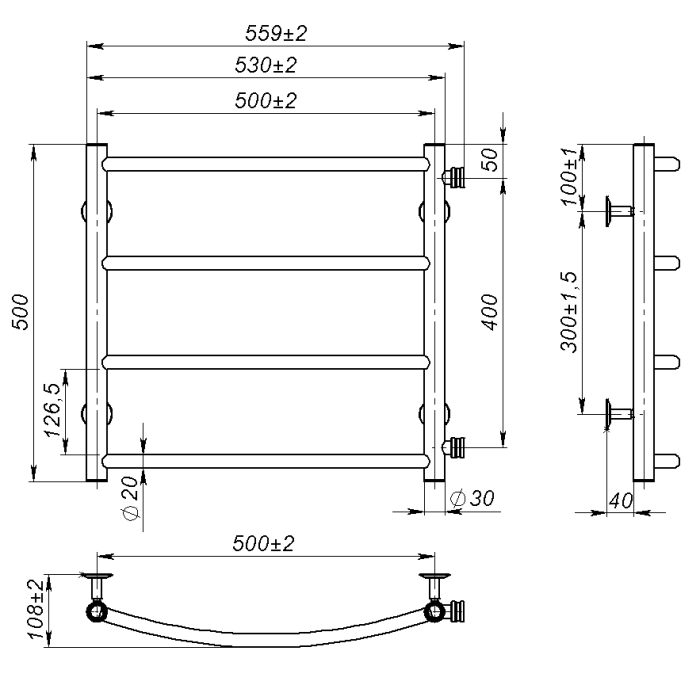 Рушникосушарка водяна Sora (500*500,4,Сіра,Ліве підключення)