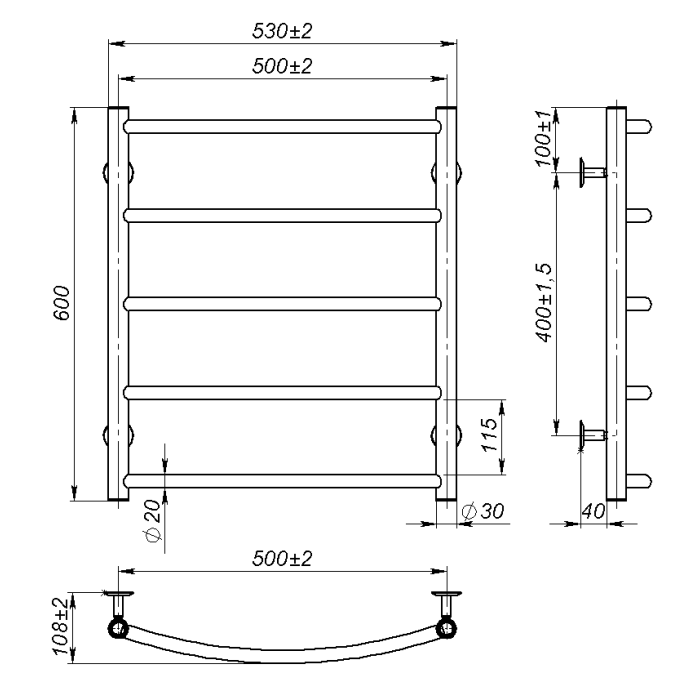 Рушникосушарка водяна Sora (600*500,5,Сіра,Ліве підключення)