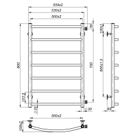 Рушникосушарка водяна Sora (800*500,7,Сіра,Ліве підключення)