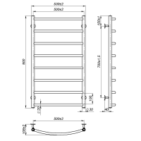 Рушникосушарка водяна Sora (900*500,8,Сіра,Ліве підключення)